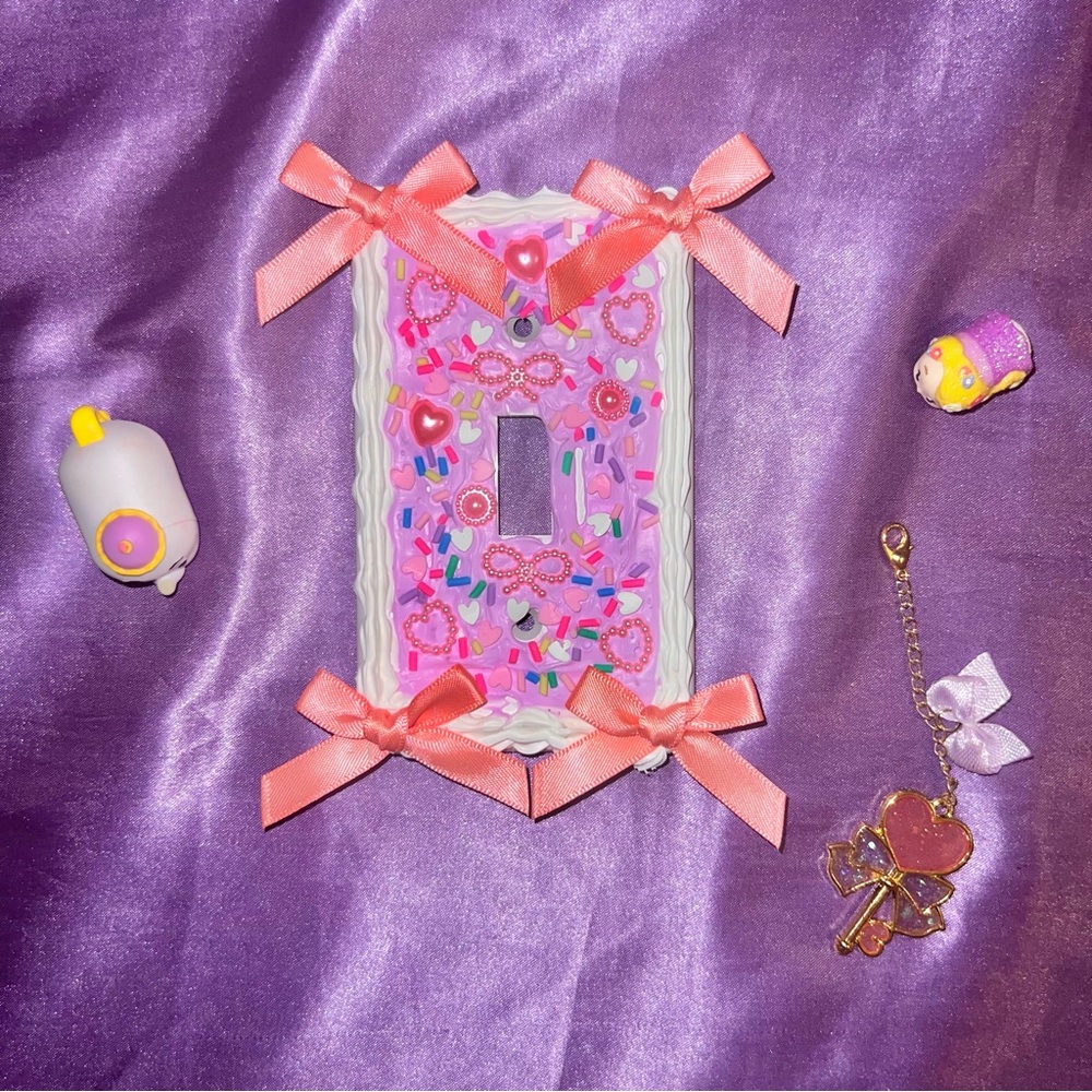 One of a Kind Fake Cake Pink Light Switch Cover with Bows Handmade Pastel Gift